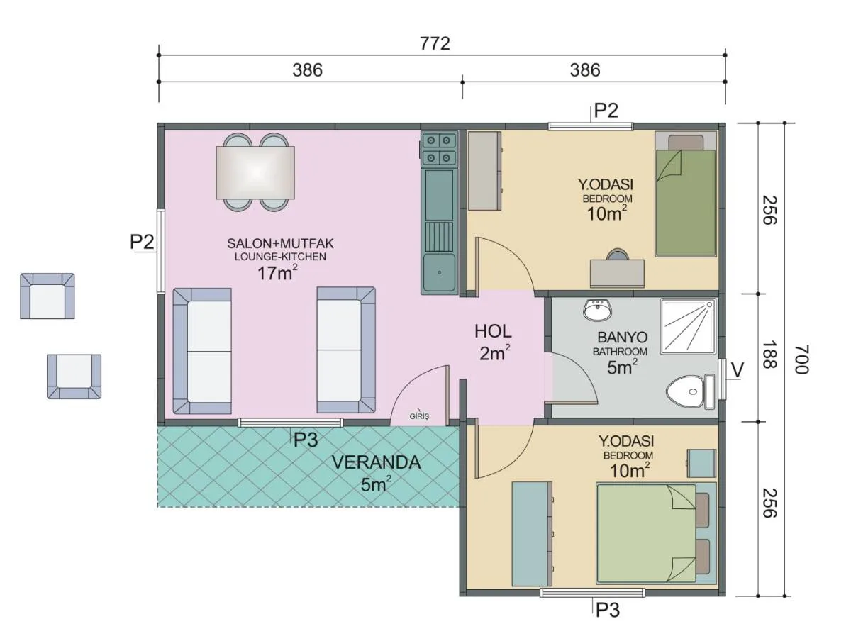 49 m² 2+1 Prefabrik Ev