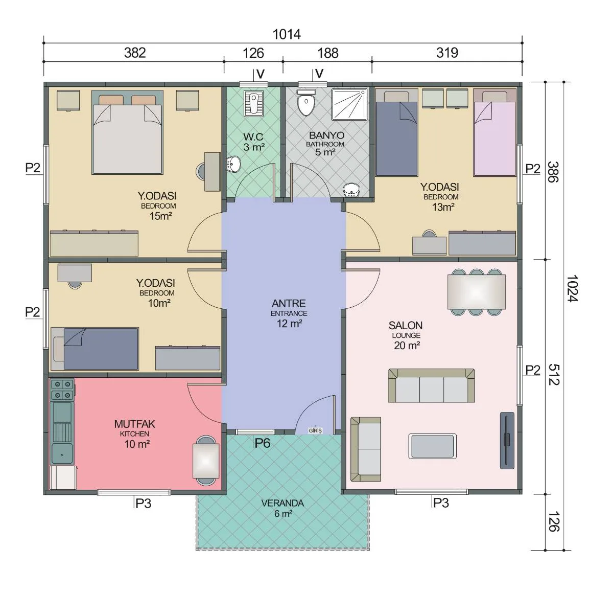 96 m² 3+1 Prefabrik Ev