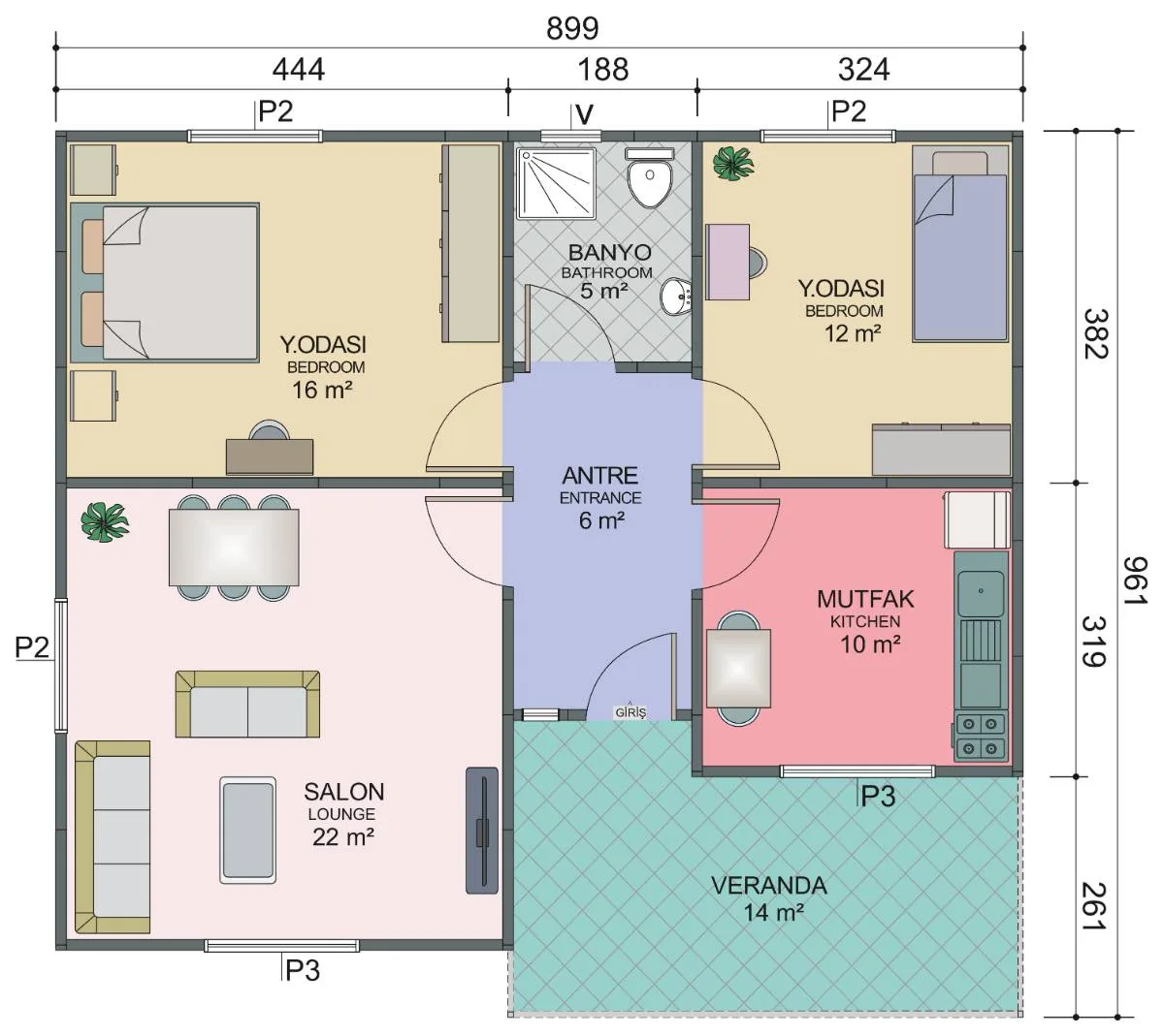 85 m² 2+1 Prefabrik Ev