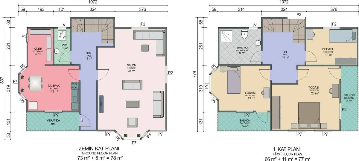 155 m² 2 Katlı 3+1 Prefabrik Ev