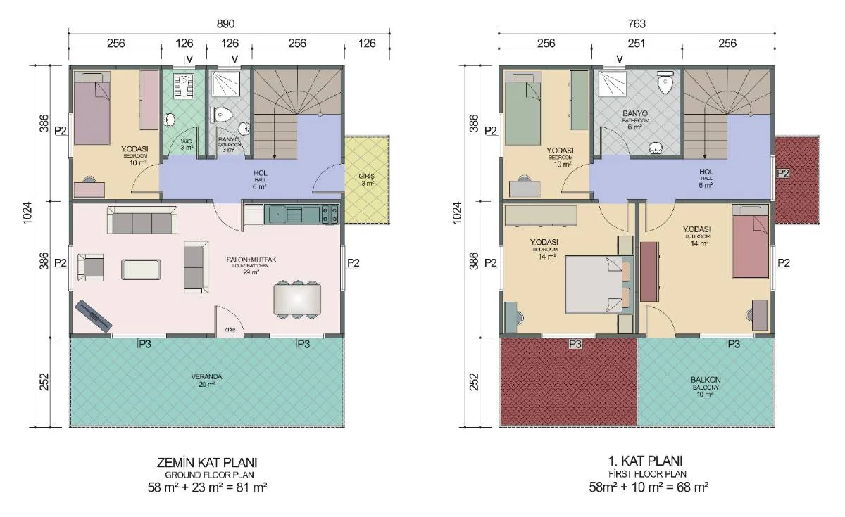 149 m² 2 Katlı 4+1 Prefabrik Ev