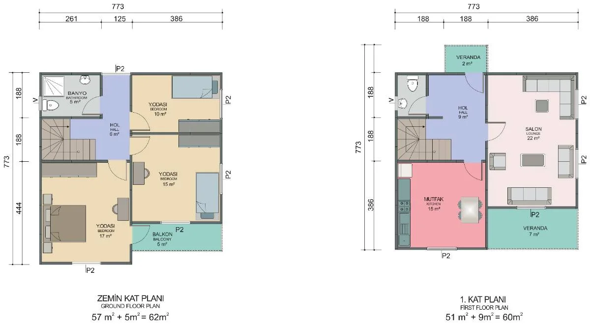 122 m² 2 Katlı 3+1 Prefabrik Ev