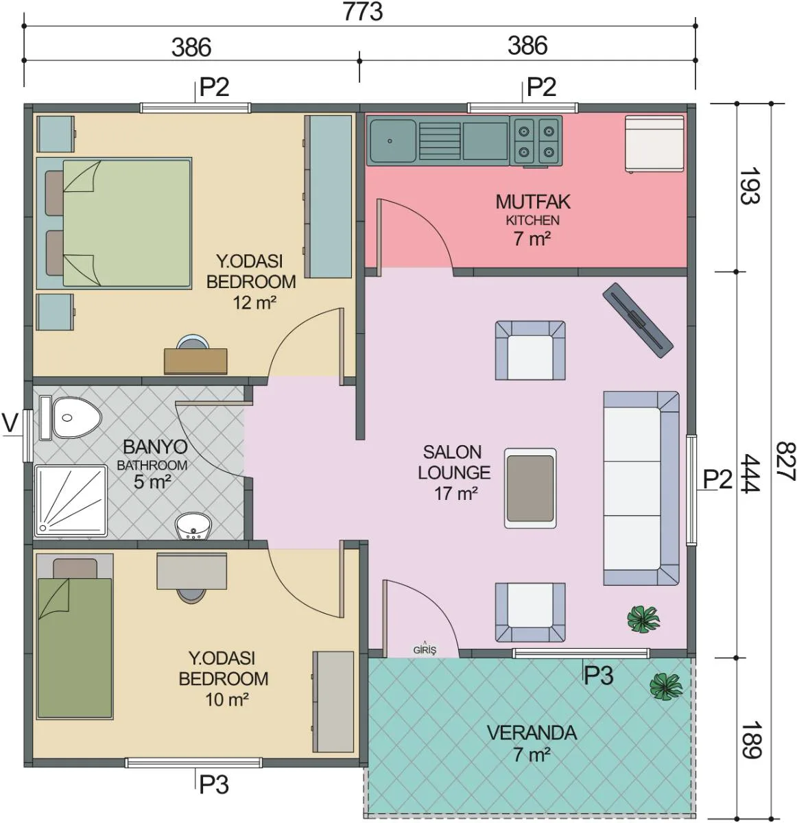 62 m² 2+1 Prefabrik Ev