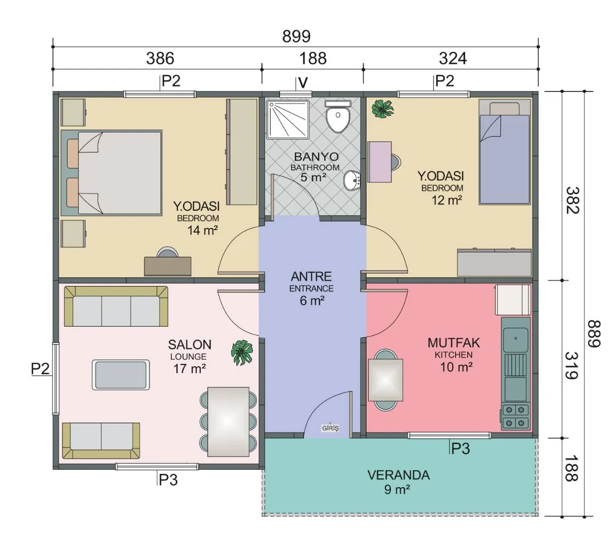 74 m² 2+1 Prefabrik Ev