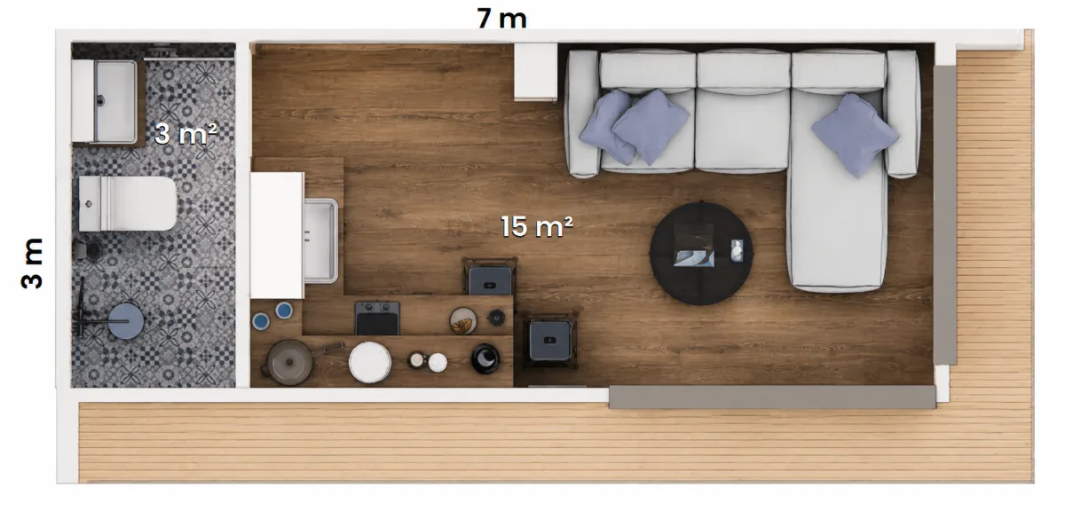 21 m² Verandalı Modüler Ev